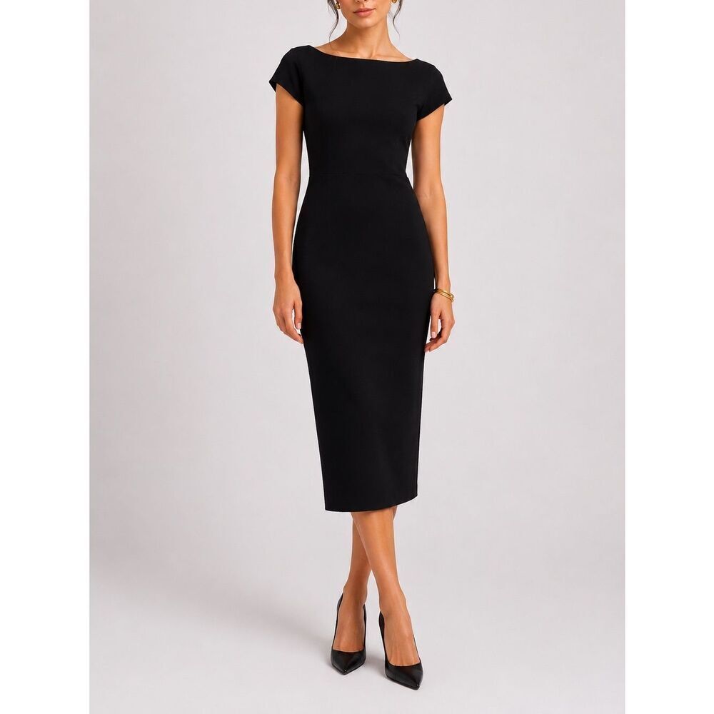 Zara Boatneck Black Sheath Midi Dress